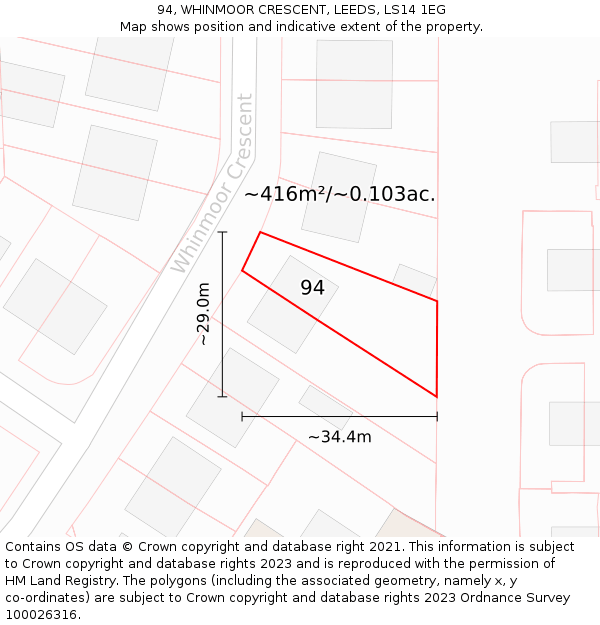 94, WHINMOOR CRESCENT, LEEDS, LS14 1EG: Plot and title map