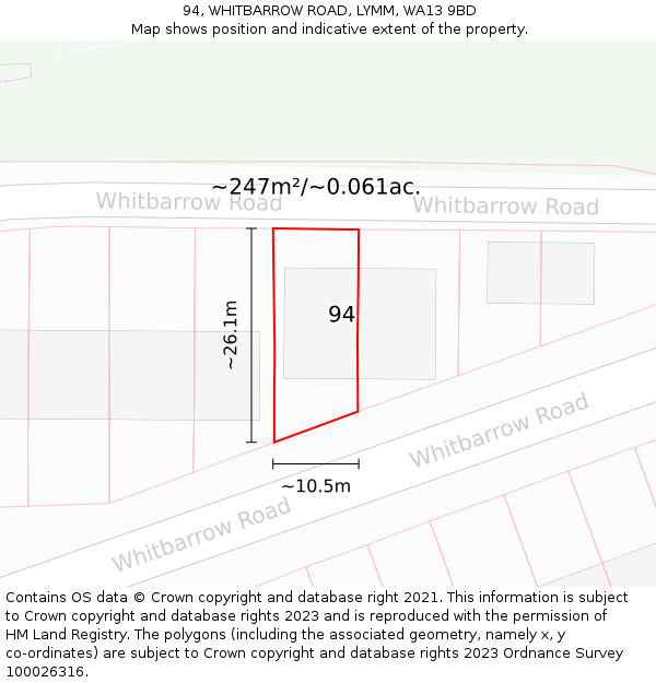 94, WHITBARROW ROAD, LYMM, WA13 9BD: Plot and title map