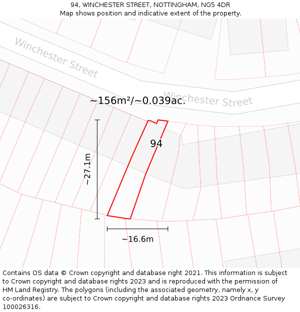 94, WINCHESTER STREET, NOTTINGHAM, NG5 4DR: Plot and title map
