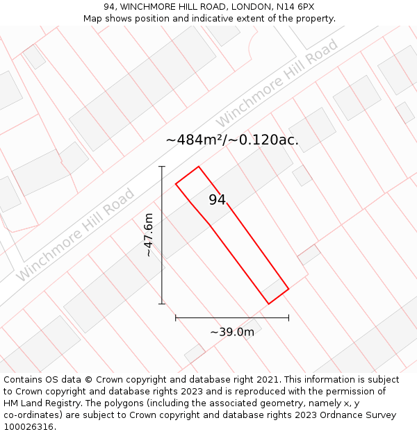 94, WINCHMORE HILL ROAD, LONDON, N14 6PX: Plot and title map