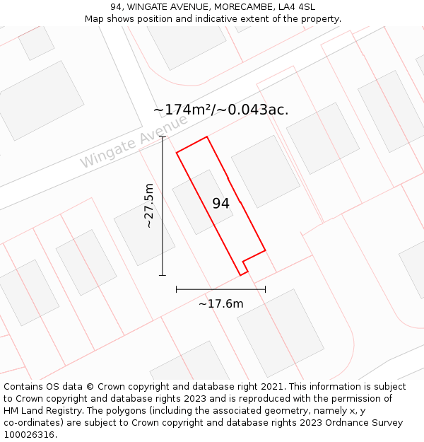 94, WINGATE AVENUE, MORECAMBE, LA4 4SL: Plot and title map