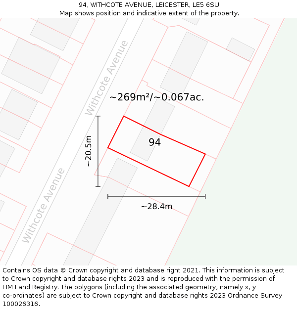 94, WITHCOTE AVENUE, LEICESTER, LE5 6SU: Plot and title map