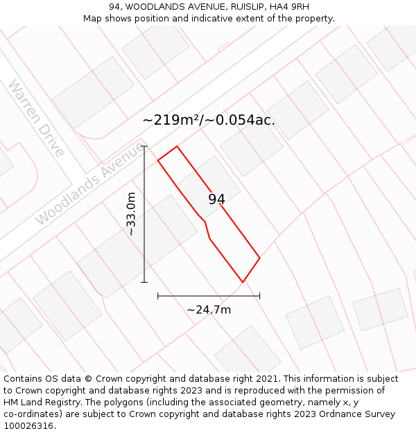 94, WOODLANDS AVENUE, RUISLIP, HA4 9RH: Plot and title map