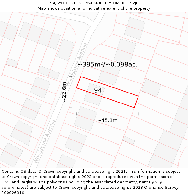 94, WOODSTONE AVENUE, EPSOM, KT17 2JP: Plot and title map
