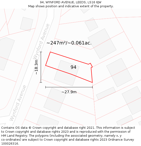 94, WYNFORD AVENUE, LEEDS, LS16 6JW: Plot and title map