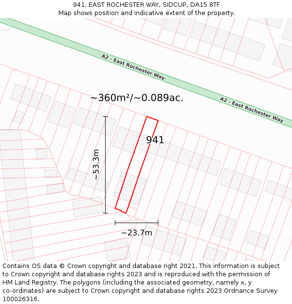 941, EAST ROCHESTER WAY, SIDCUP, DA15 8TF: Plot and title map