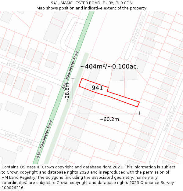 941, MANCHESTER ROAD, BURY, BL9 8DN: Plot and title map