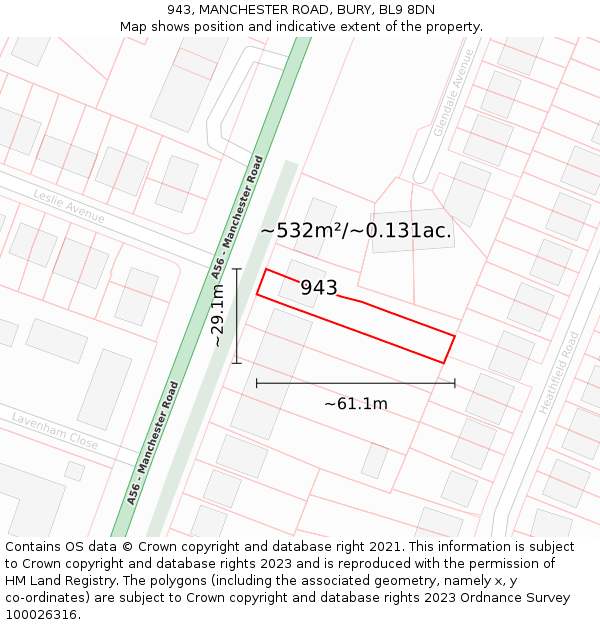 943, MANCHESTER ROAD, BURY, BL9 8DN: Plot and title map