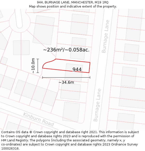944, BURNAGE LANE, MANCHESTER, M19 1RQ: Plot and title map