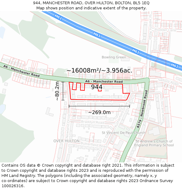 944, MANCHESTER ROAD, OVER HULTON, BOLTON, BL5 1EQ: Plot and title map