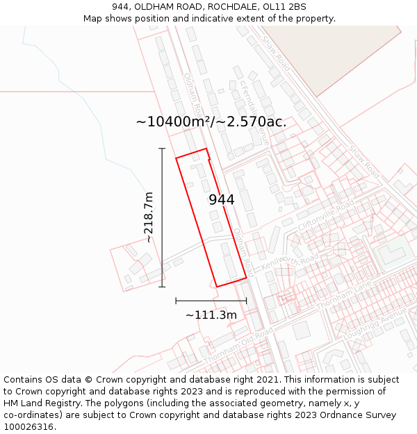 944, OLDHAM ROAD, ROCHDALE, OL11 2BS: Plot and title map
