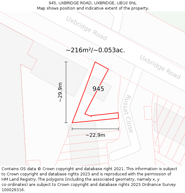 945, UXBRIDGE ROAD, UXBRIDGE, UB10 0NL: Plot and title map