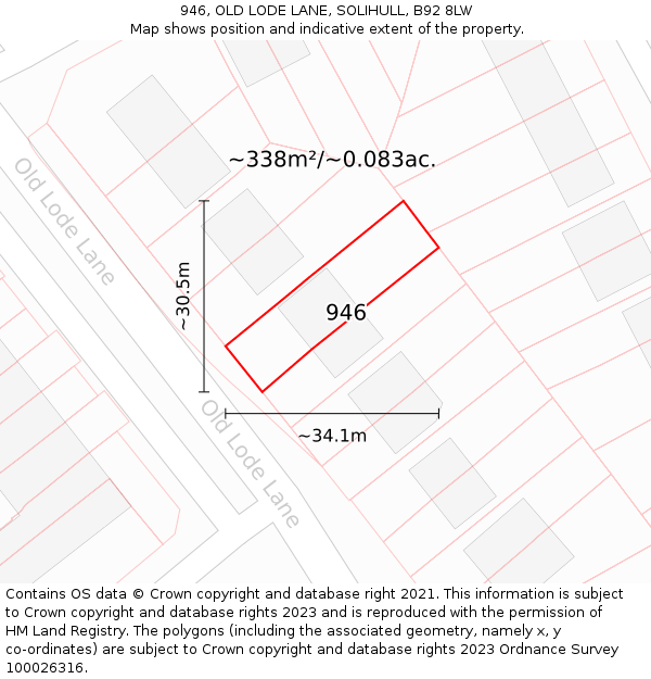 946, OLD LODE LANE, SOLIHULL, B92 8LW: Plot and title map