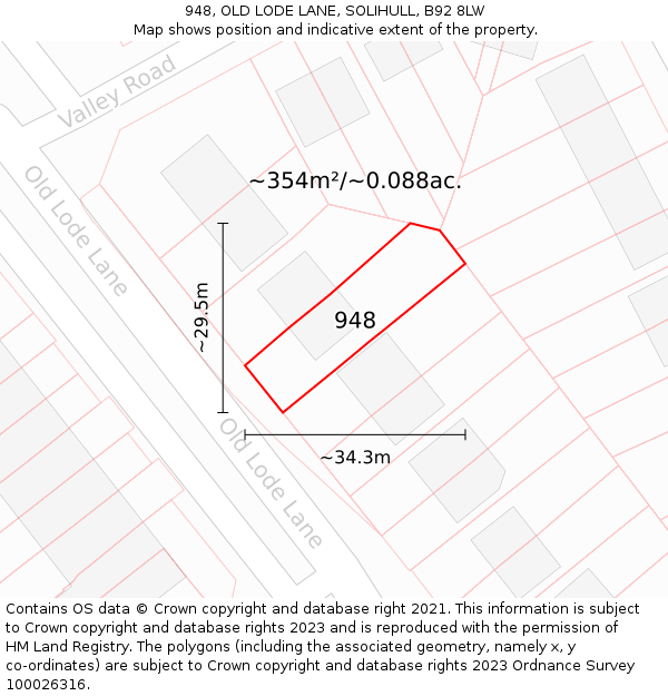 948, OLD LODE LANE, SOLIHULL, B92 8LW: Plot and title map