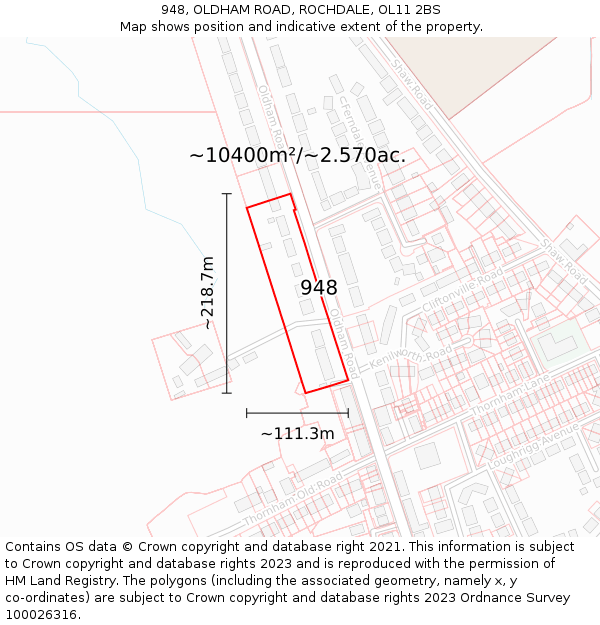 948, OLDHAM ROAD, ROCHDALE, OL11 2BS: Plot and title map