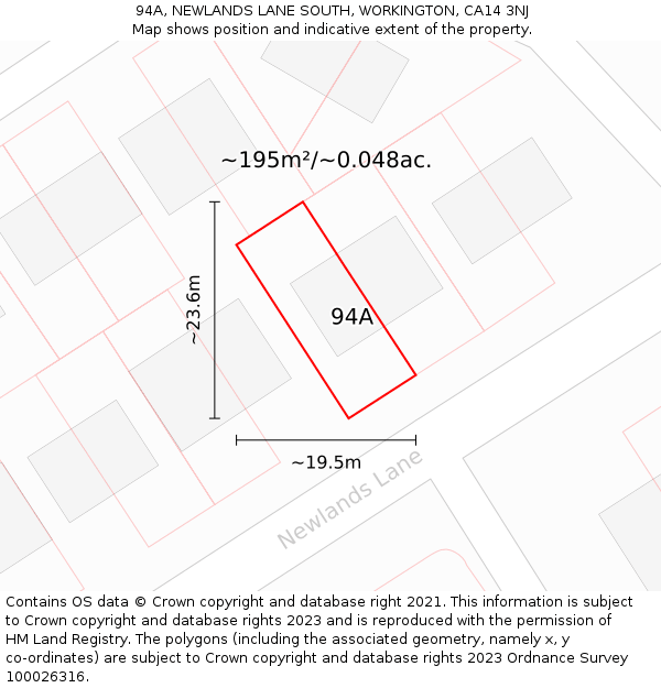 94A, NEWLANDS LANE SOUTH, WORKINGTON, CA14 3NJ: Plot and title map