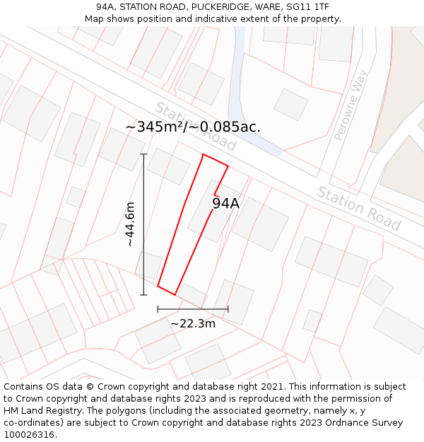 94A, STATION ROAD, PUCKERIDGE, WARE, SG11 1TF: Plot and title map