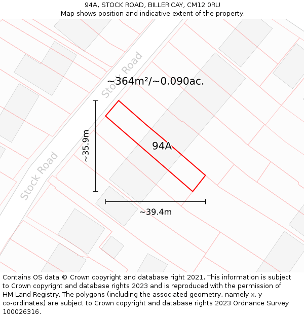 94A, STOCK ROAD, BILLERICAY, CM12 0RU: Plot and title map