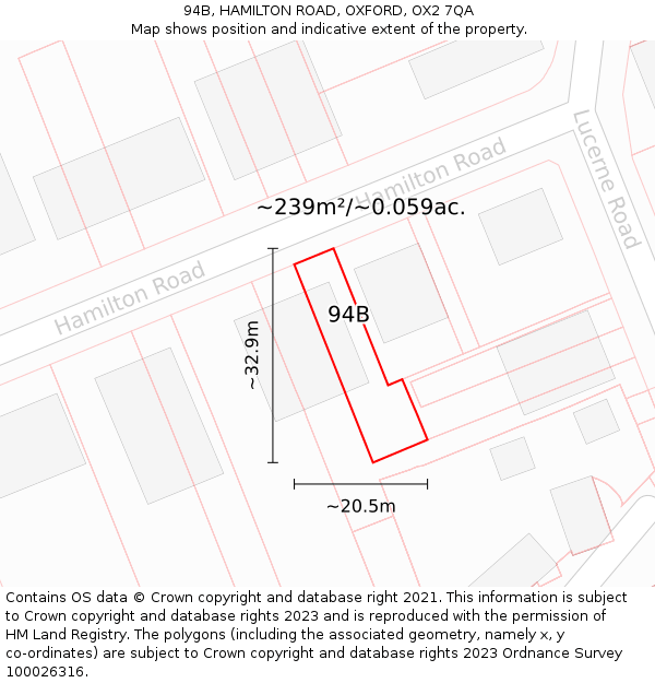 94B, HAMILTON ROAD, OXFORD, OX2 7QA: Plot and title map