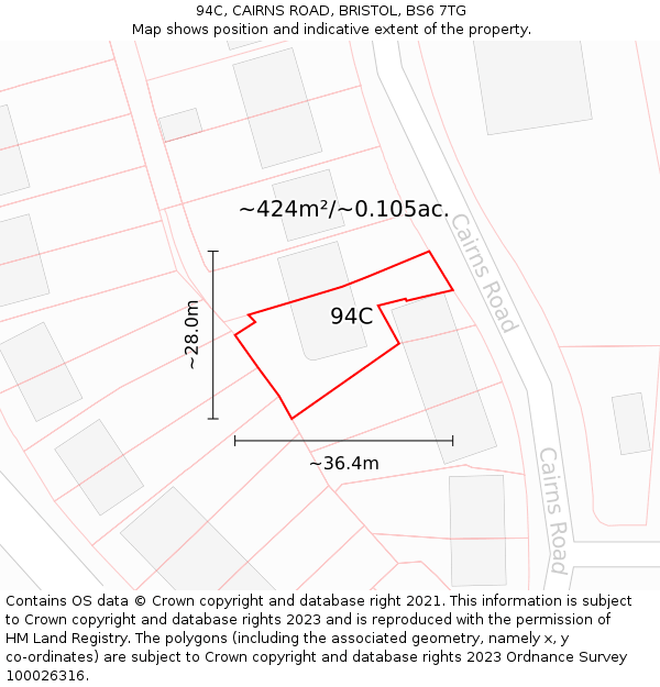 94C, CAIRNS ROAD, BRISTOL, BS6 7TG: Plot and title map