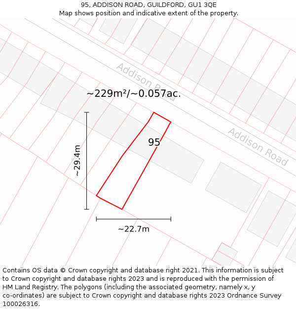 95, ADDISON ROAD, GUILDFORD, GU1 3QE: Plot and title map