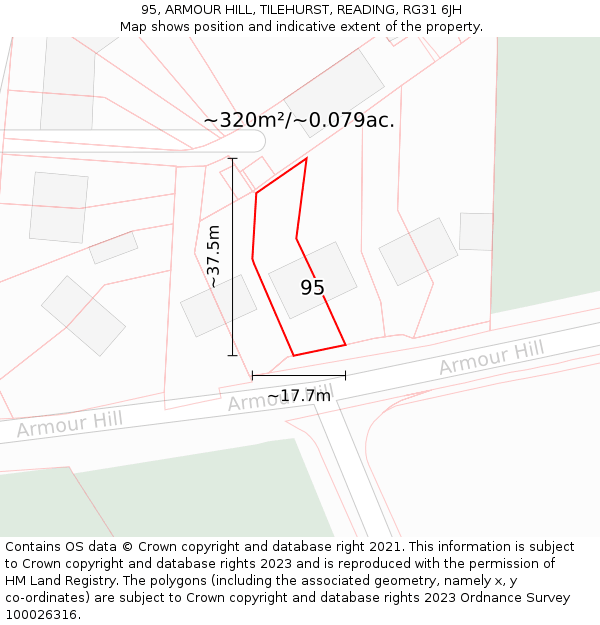 95, ARMOUR HILL, TILEHURST, READING, RG31 6JH: Plot and title map