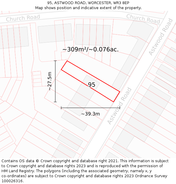 95, ASTWOOD ROAD, WORCESTER, WR3 8EP: Plot and title map