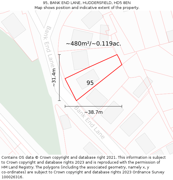 95, BANK END LANE, HUDDERSFIELD, HD5 8EN: Plot and title map