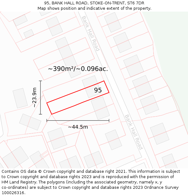 95, BANK HALL ROAD, STOKE-ON-TRENT, ST6 7DR: Plot and title map