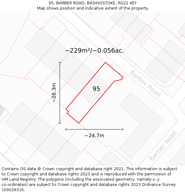 95, BARBER ROAD, BASINGSTOKE, RG22 4EY: Plot and title map