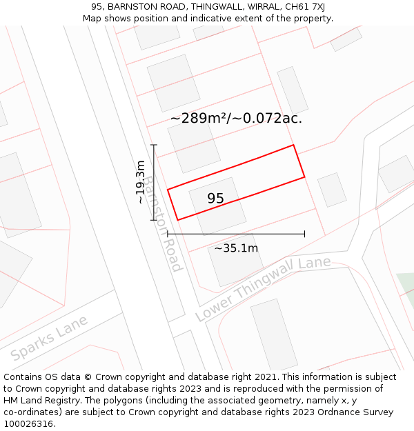 95, BARNSTON ROAD, THINGWALL, WIRRAL, CH61 7XJ: Plot and title map