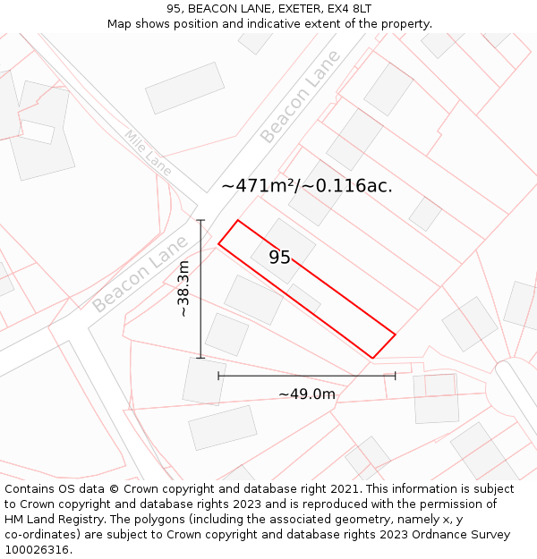 95, BEACON LANE, EXETER, EX4 8LT: Plot and title map