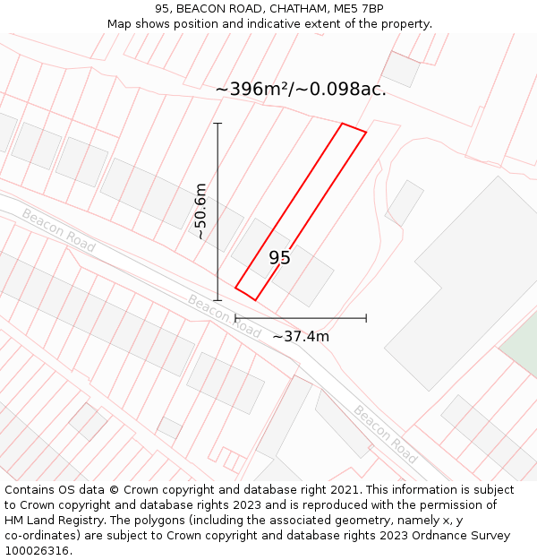 95, BEACON ROAD, CHATHAM, ME5 7BP: Plot and title map