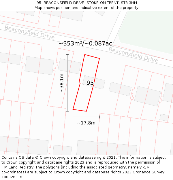 95, BEACONSFIELD DRIVE, STOKE-ON-TRENT, ST3 3HH: Plot and title map
