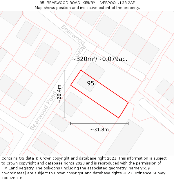 95, BEARWOOD ROAD, KIRKBY, LIVERPOOL, L33 2AF: Plot and title map