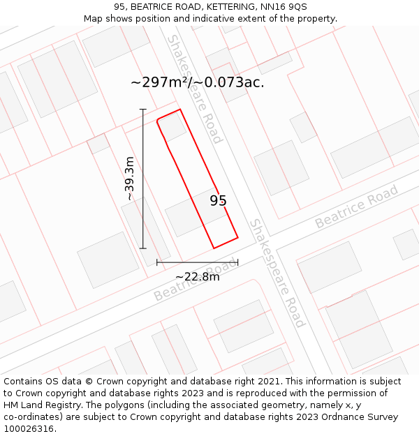 95, BEATRICE ROAD, KETTERING, NN16 9QS: Plot and title map