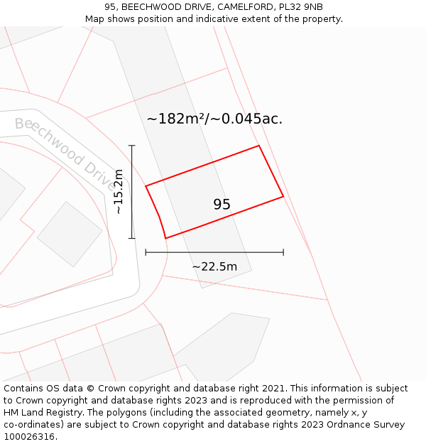 95, BEECHWOOD DRIVE, CAMELFORD, PL32 9NB: Plot and title map
