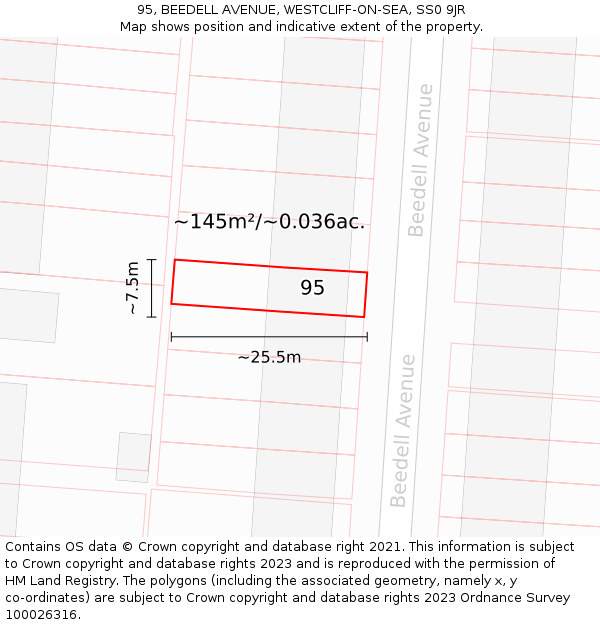 95, BEEDELL AVENUE, WESTCLIFF-ON-SEA, SS0 9JR: Plot and title map