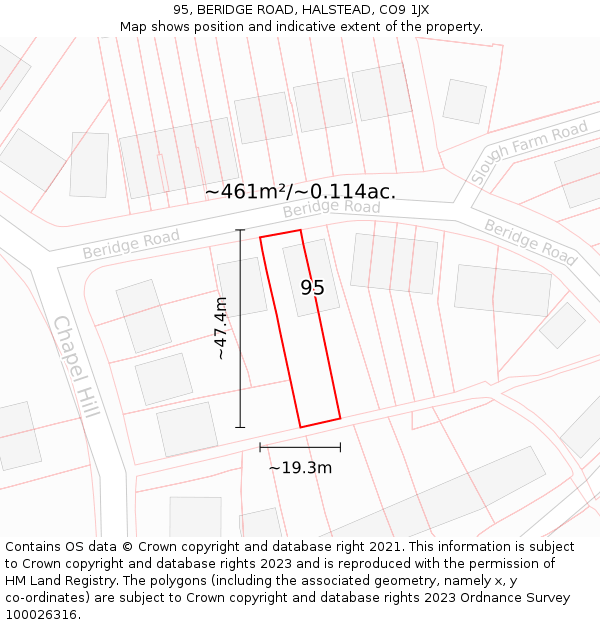 95, BERIDGE ROAD, HALSTEAD, CO9 1JX: Plot and title map