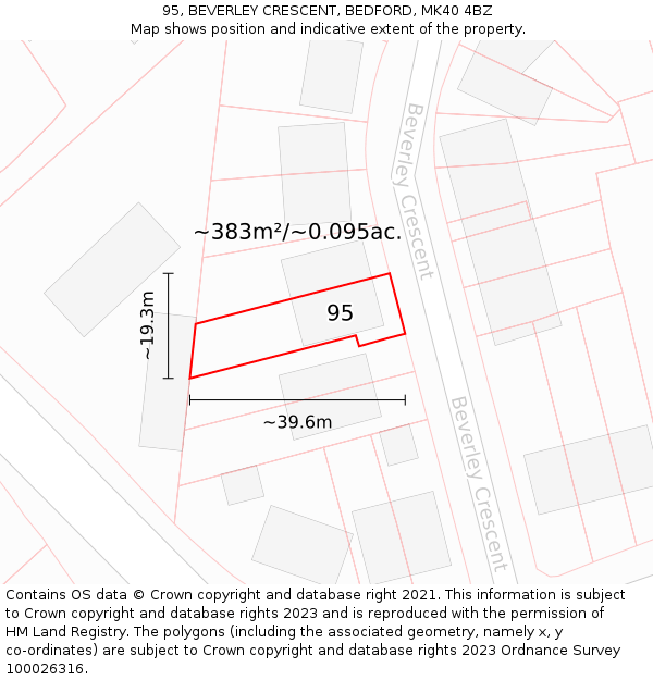 95, BEVERLEY CRESCENT, BEDFORD, MK40 4BZ: Plot and title map