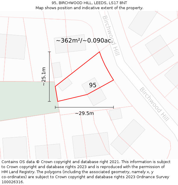 95, BIRCHWOOD HILL, LEEDS, LS17 8NT: Plot and title map