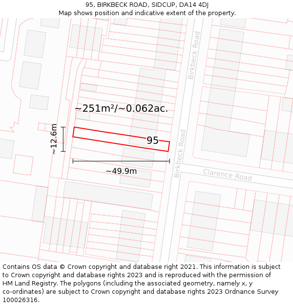 95, BIRKBECK ROAD, SIDCUP, DA14 4DJ: Plot and title map