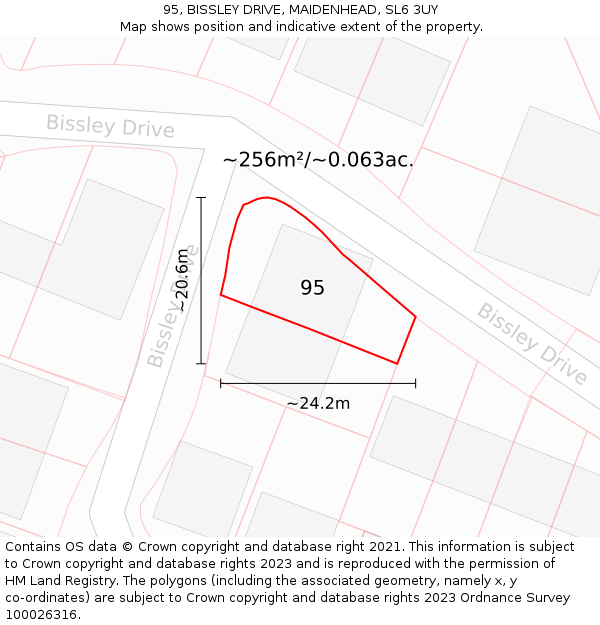 95, BISSLEY DRIVE, MAIDENHEAD, SL6 3UY: Plot and title map