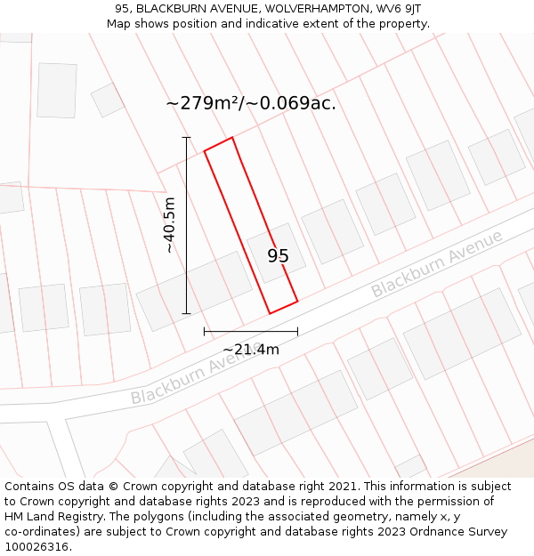 95, BLACKBURN AVENUE, WOLVERHAMPTON, WV6 9JT: Plot and title map