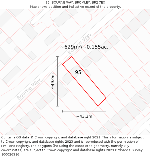 95, BOURNE WAY, BROMLEY, BR2 7EX: Plot and title map