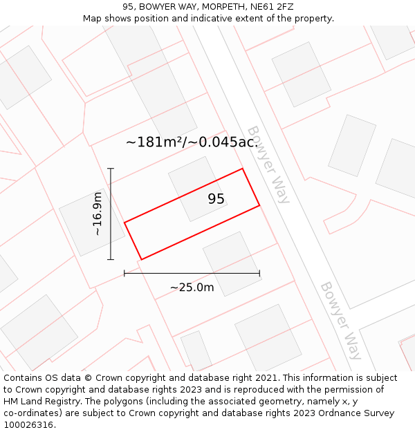 95, BOWYER WAY, MORPETH, NE61 2FZ: Plot and title map