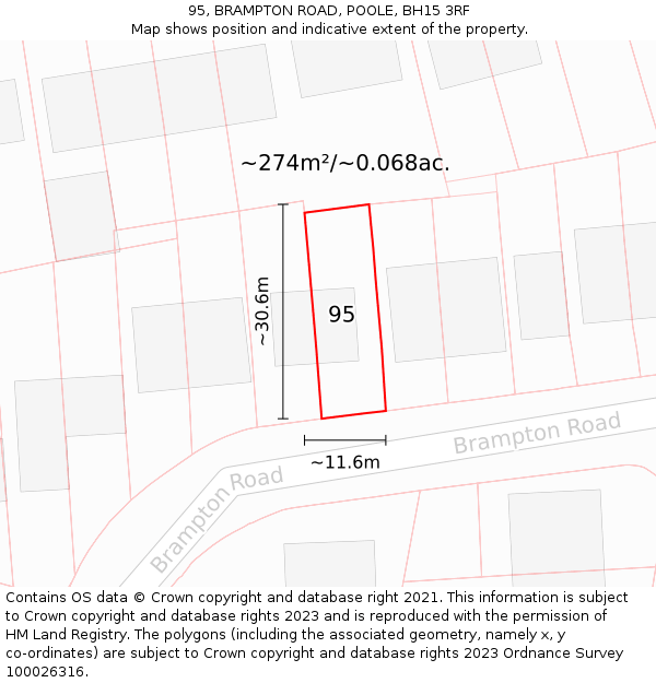 95, BRAMPTON ROAD, POOLE, BH15 3RF: Plot and title map