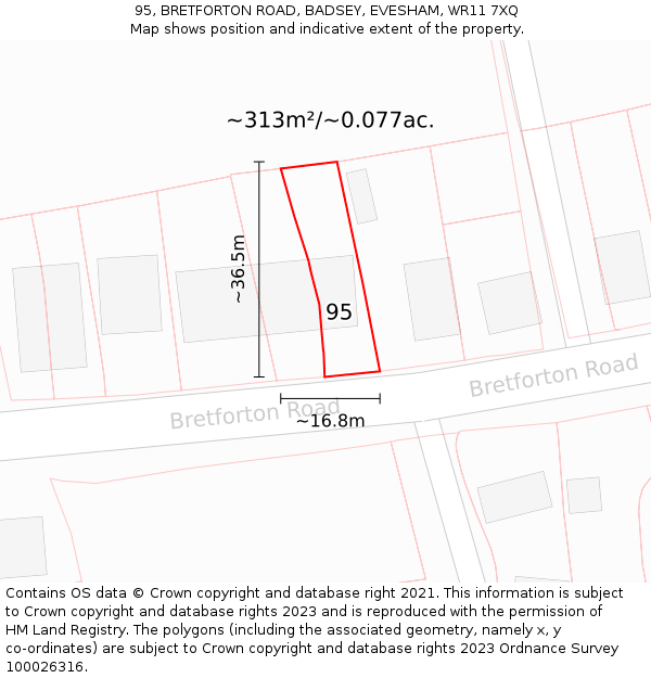 95, BRETFORTON ROAD, BADSEY, EVESHAM, WR11 7XQ: Plot and title map