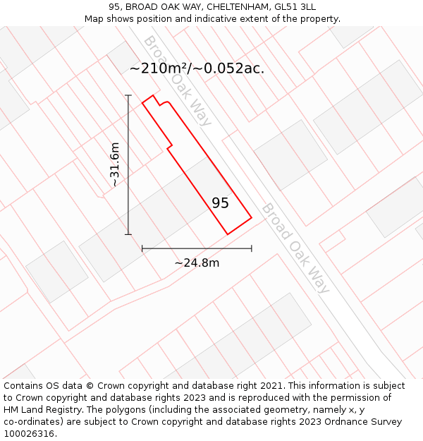 95, BROAD OAK WAY, CHELTENHAM, GL51 3LL: Plot and title map