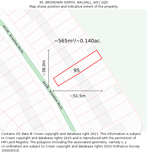 95, BROADWAY NORTH, WALSALL, WS1 2QD: Plot and title map